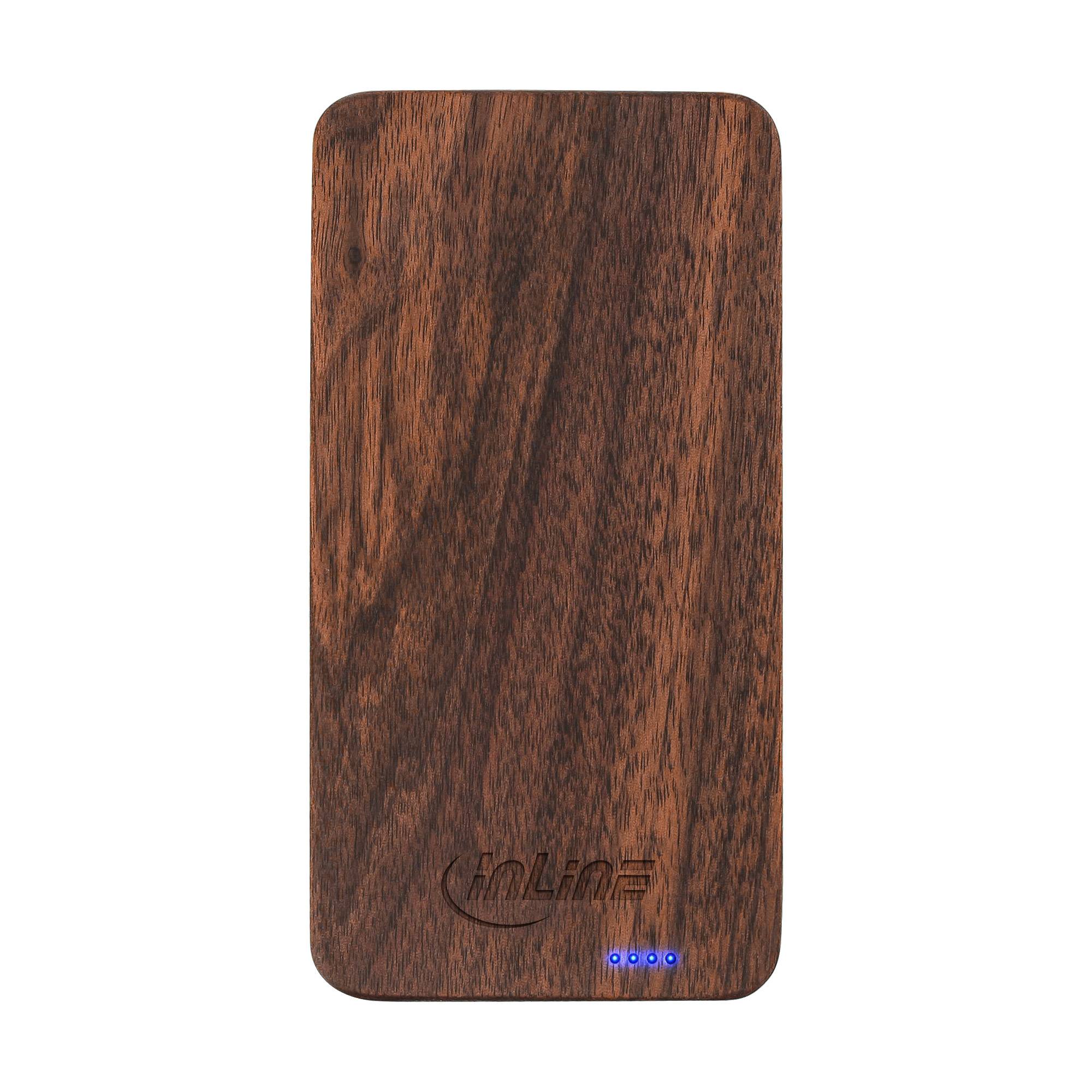 INLINE - woodplate - USB Powerbank 5.000mAh - mit LED Anzeige - Echtholz - Walnuss