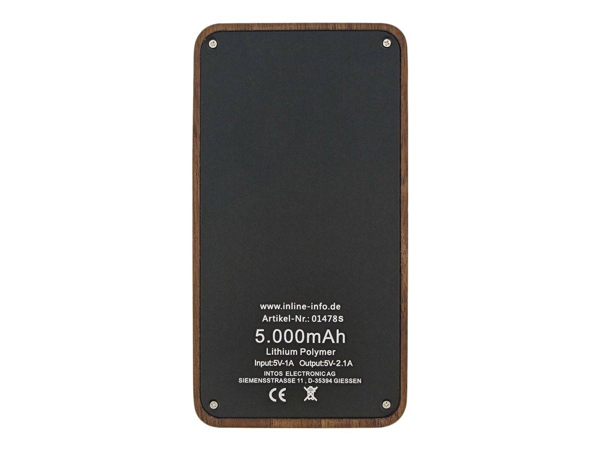 INLINE - woodplate - USB Powerbank 5.000mAh - mit LED Anzeige - Echtholz - Walnuss