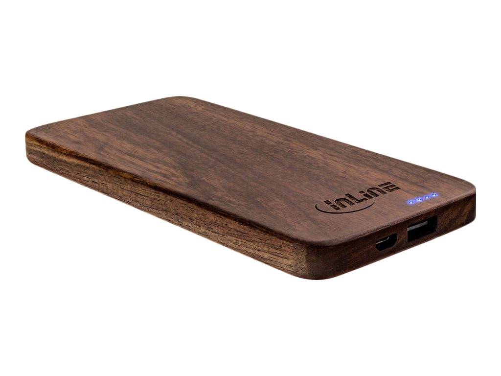 INLINE - woodplate - USB Powerbank 5.000mAh - mit LED Anzeige - Echtholz - Walnuss