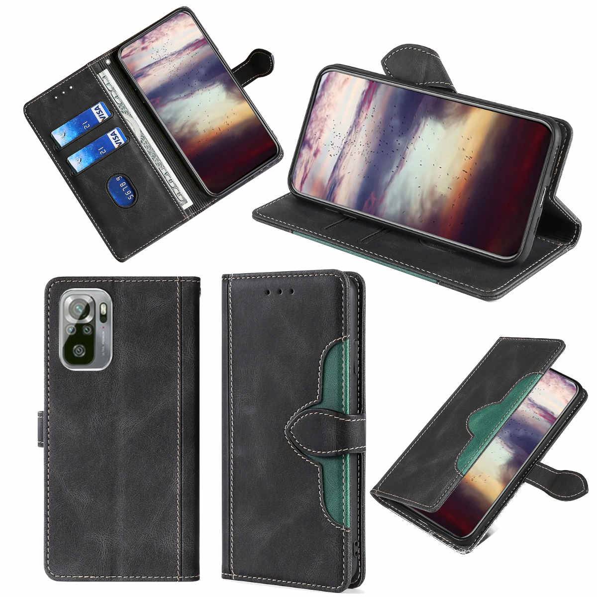 Für Xiaomi Redmi Note 10 / 10s Design Handy Tasche Wallet Premium Schwarz Schutz Hülle Case Cover Etuis Neu Zubehör