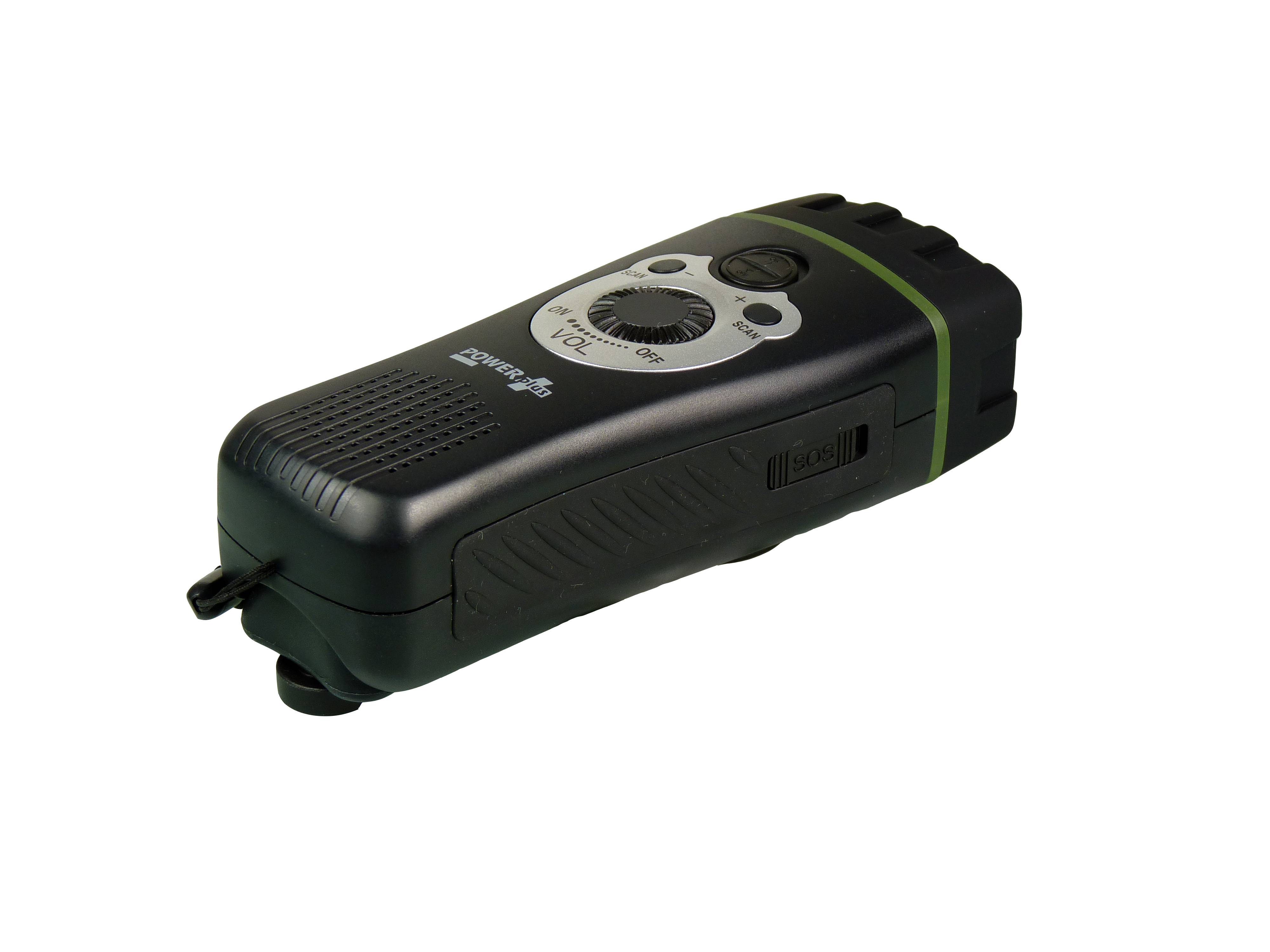 POWERplus Wolf LED Taschenlampe mit FM Scan Radio, aufladbar über USB-Anschluss und Dynamo Schwarz