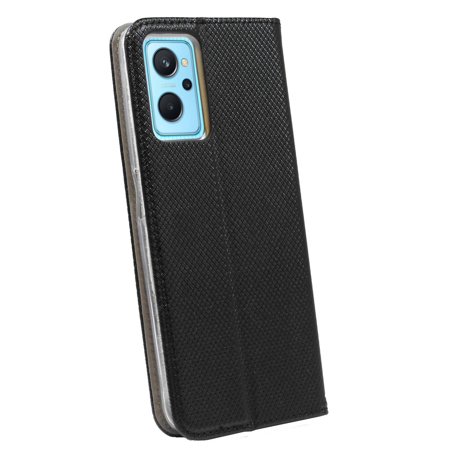 Buch Tasche "Smart" für REALME 9i Handy Hülle Schutzhülle mit Standfunktion, Kartenfach Schwarz