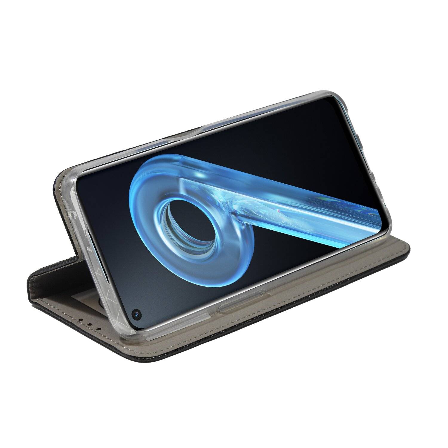 Buch Tasche "Smart" für REALME 9i Handy Hülle Schutzhülle mit Standfunktion, Kartenfach Schwarz