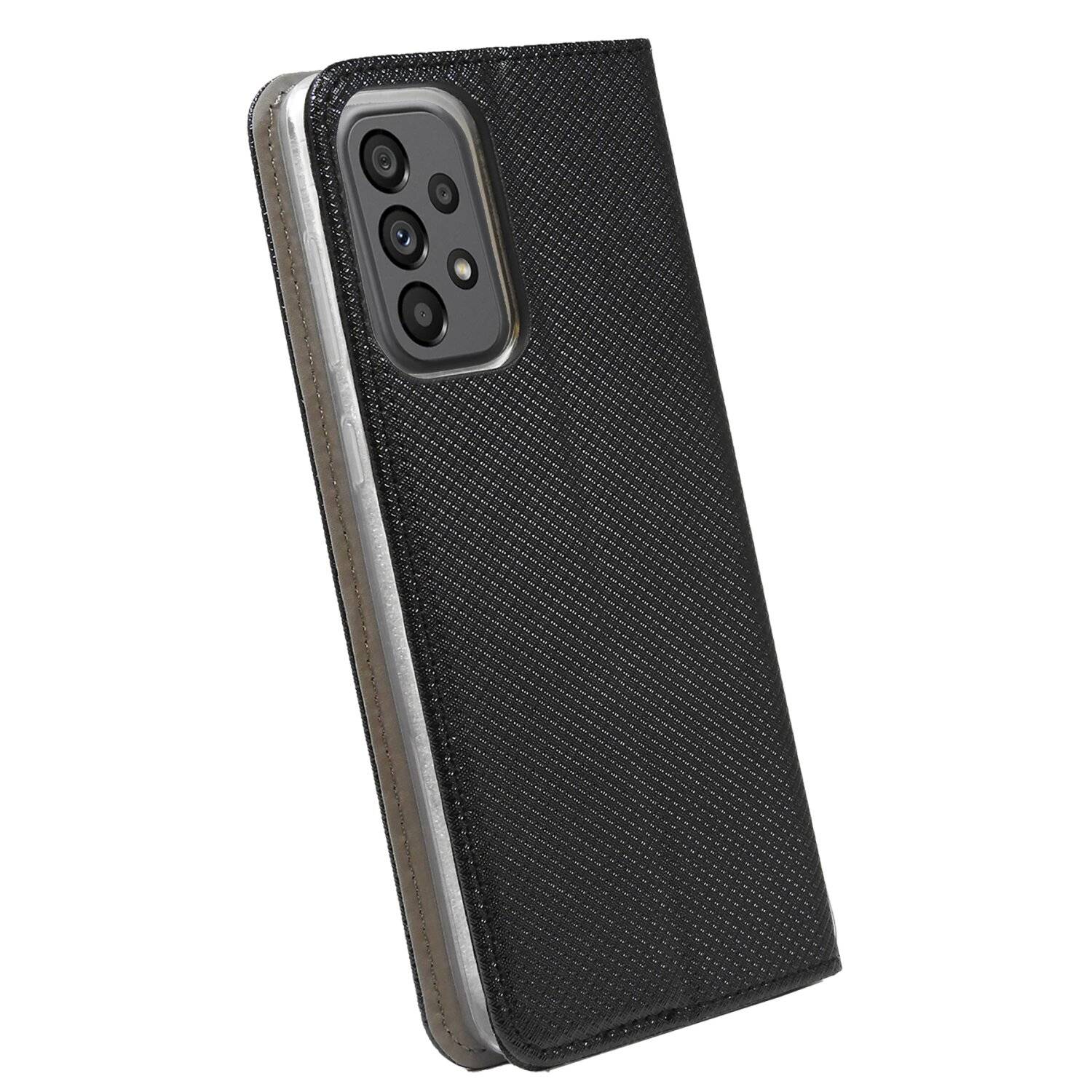Buch Tasche "Smart" für SAMSUNG GALAXY A73 5G Handy Hülle Schutzhülle mit Standfunktion, Kartenfach Schwarz