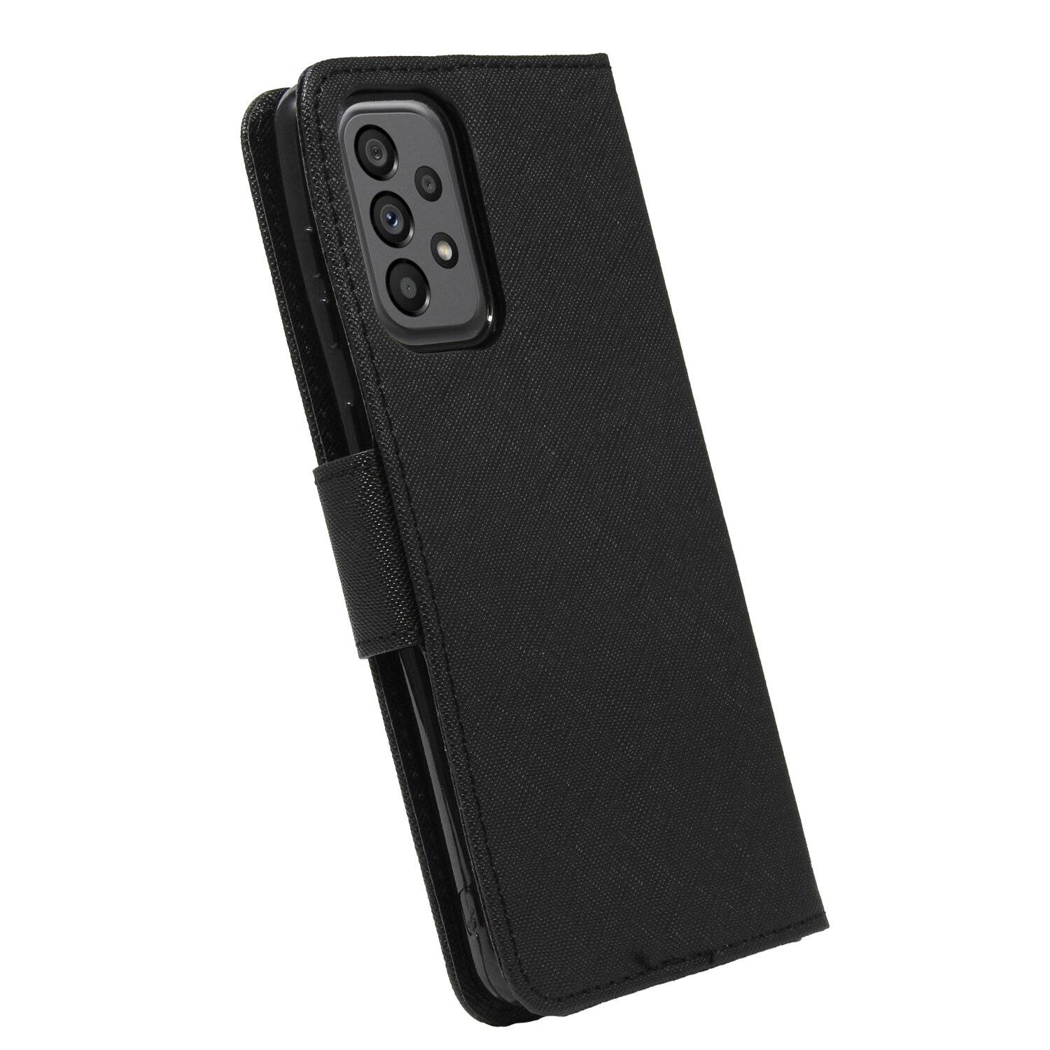 Buch Tasche "Fancy" für SAMSUNG GALAXY A73 5G Handy Hülle Schutzhülle mit Standfunktion, Kartenfach Schwarz