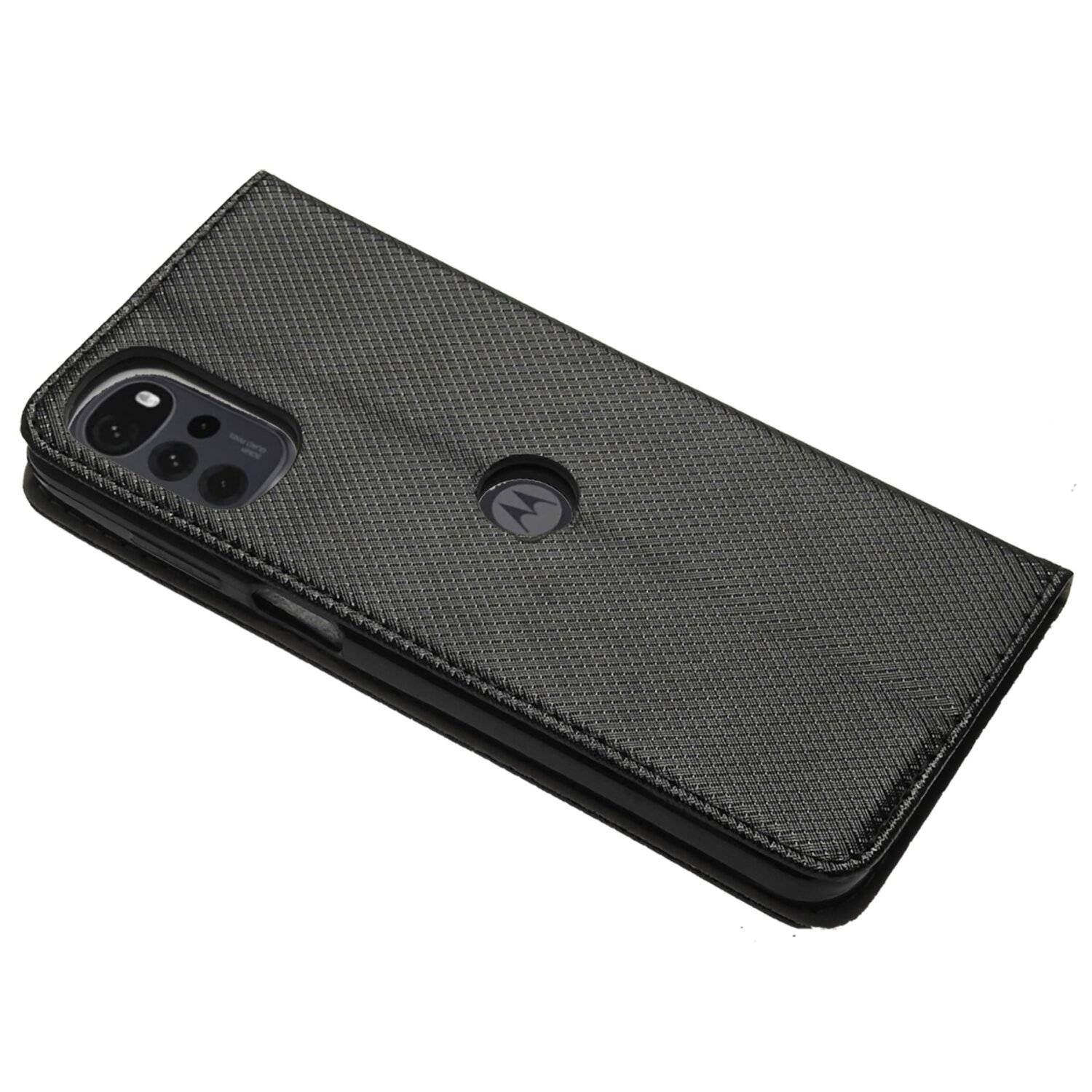 Elegante Buch-Tasche Hülle Smart Magnet für MOTOROLA MOTO G22 4G Leder Optik Wallet Book-Style Cover Schale Schwarz