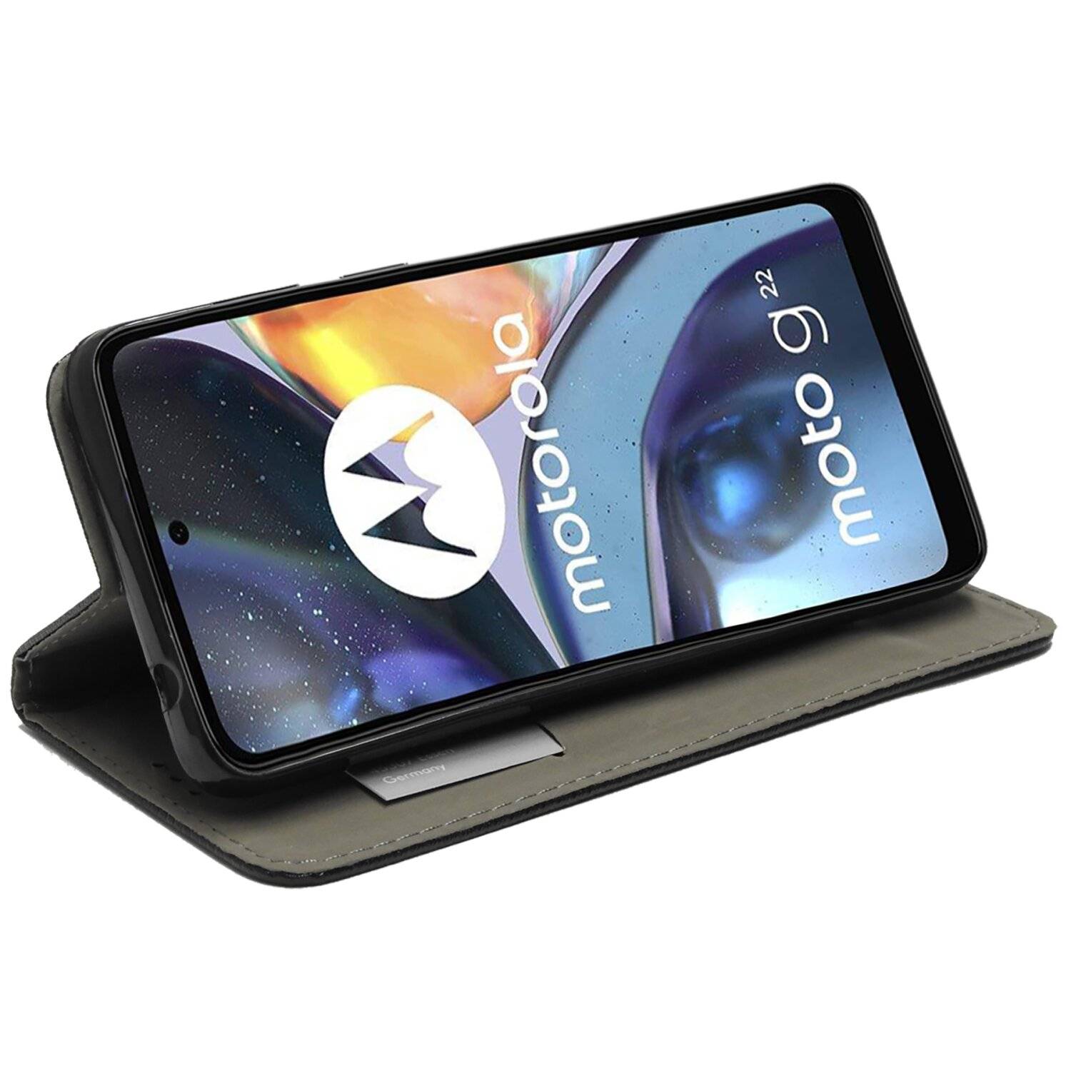 Elegante Buch-Tasche Hülle Smart Magnet für MOTOROLA MOTO G22 4G Leder Optik Wallet Book-Style Cover Schale Schwarz