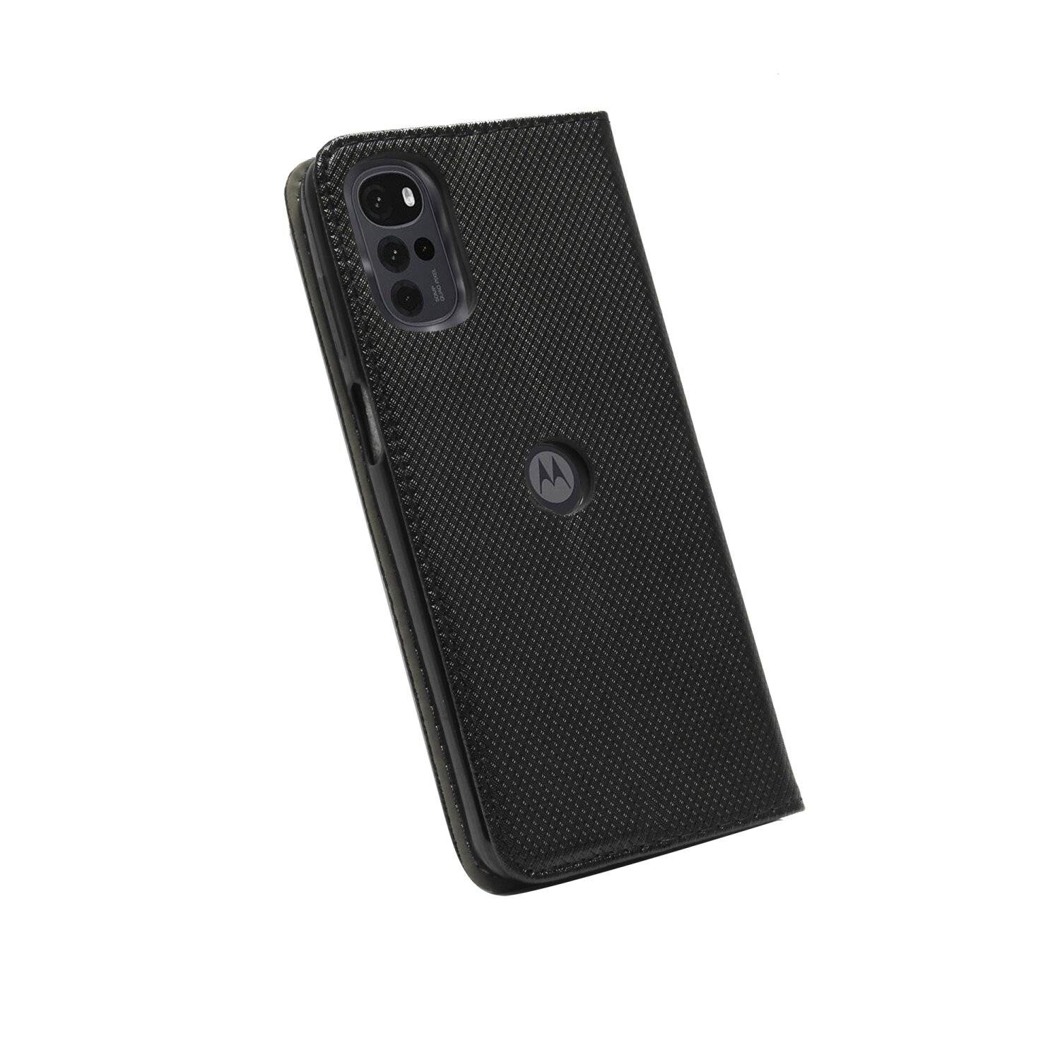 Elegante Buch-Tasche Hülle Smart Magnet für MOTOROLA MOTO G22 4G Leder Optik Wallet Book-Style Cover Schale Schwarz