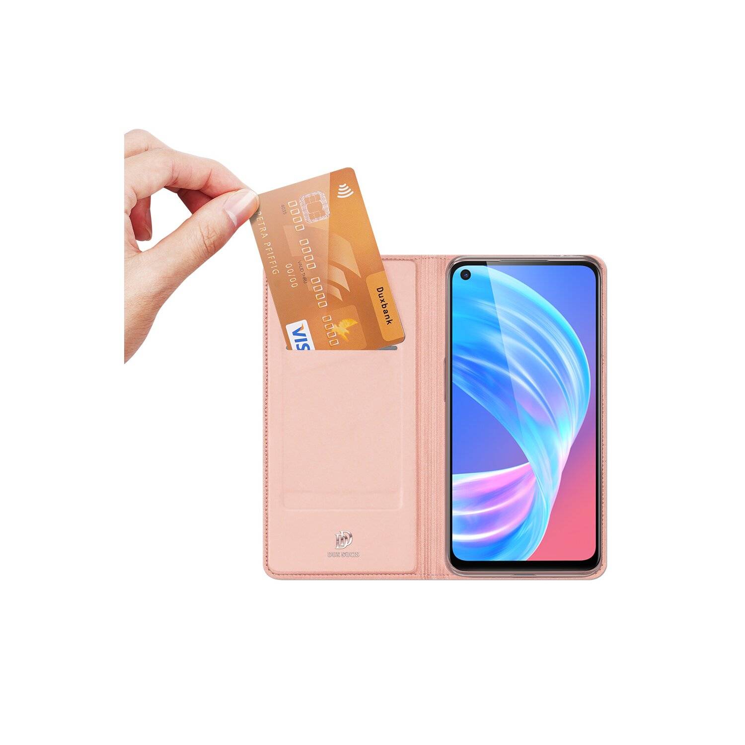 Buch Tasche "Dux Ducis" für Realme 9i Handy Hülle Schutzhülle mit Standfunktion, Kartenfach schwarz Rosa