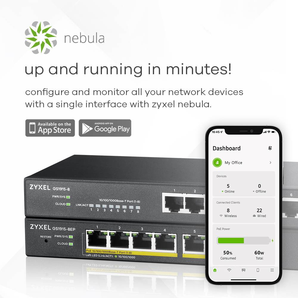 ZyXEL GS1915 Series GS1915-8EP - Switch - kompatibel mit NebulaFLEX - Smart - 8 x 10/100/1000 (PoE+)
