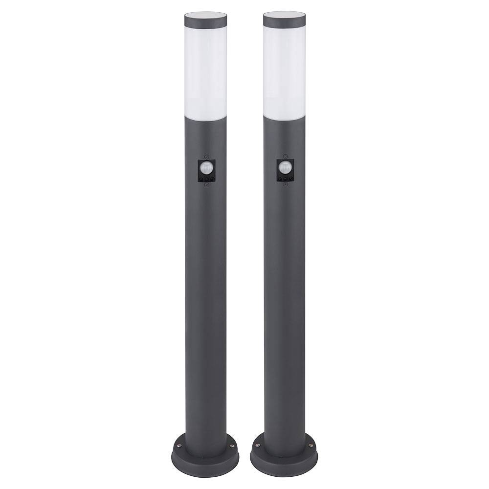 Gartenstehlampe Gartenlampe mit Bewegungsmelder anthrazit Edelstahl E27 Wegeleuchte Garten, 3 Sensoreinstellungen, 1x E27, H 80 cm, 2er Set