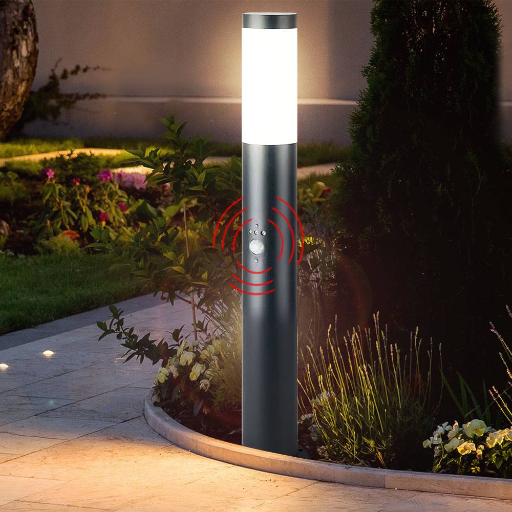 Gartenlampe mit Bewegungsmelder anthrazit Gartenstehlampe Edelstahl Wegeleuchte Garten, 3 Sensoreinstellungen App dimmbar, 1x Smart RGB LED 10W,