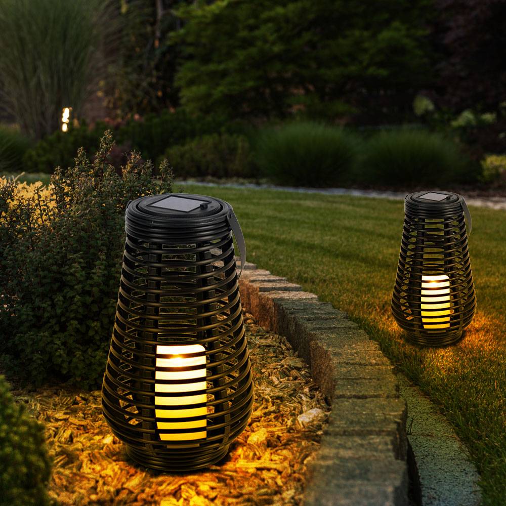 Solarleuchten für Außen zum stellen LED Solar Tischleuchte Hängelampe Garten LED Laterne Flammeneffekt, mit tanzendem Lichteffekt, 1x LED Akku, DxH