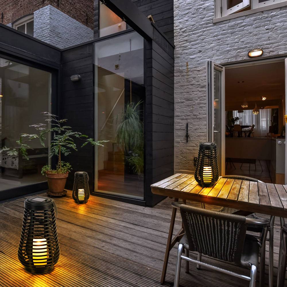 Solarleuchten für Außen zum stellen LED Solar Tischleuchte Hängelampe Garten LED Laterne Flammeneffekt, mit tanzendem Lichteffekt, 1x LED Akku, DxH