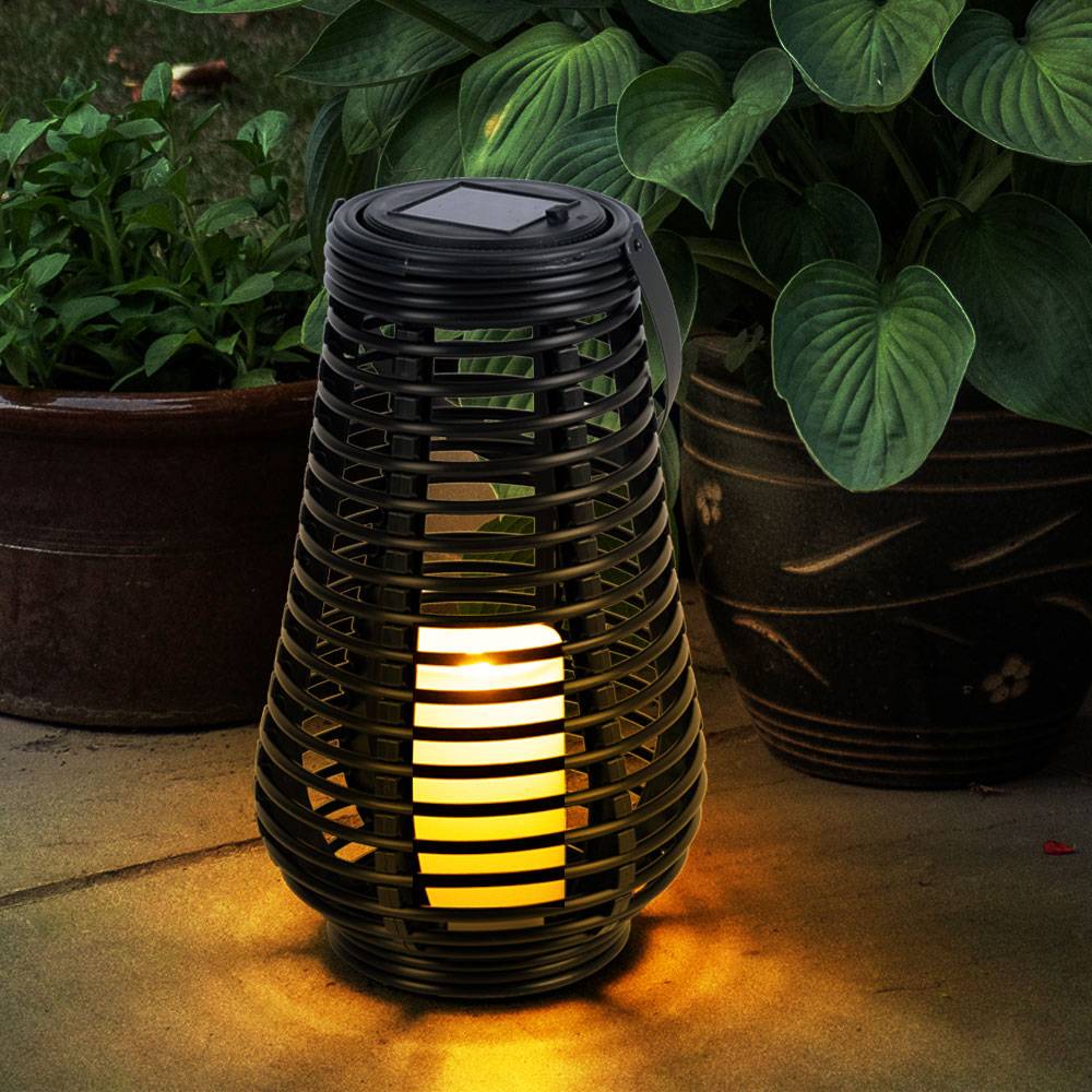 Solarlampen für Außen zum stellen LED Solar Tischleuchte Hängelampe Garten LED Laterne Flammeneffekt, mit tanzendem Lichteffekt, 1x LED Akku, DxH