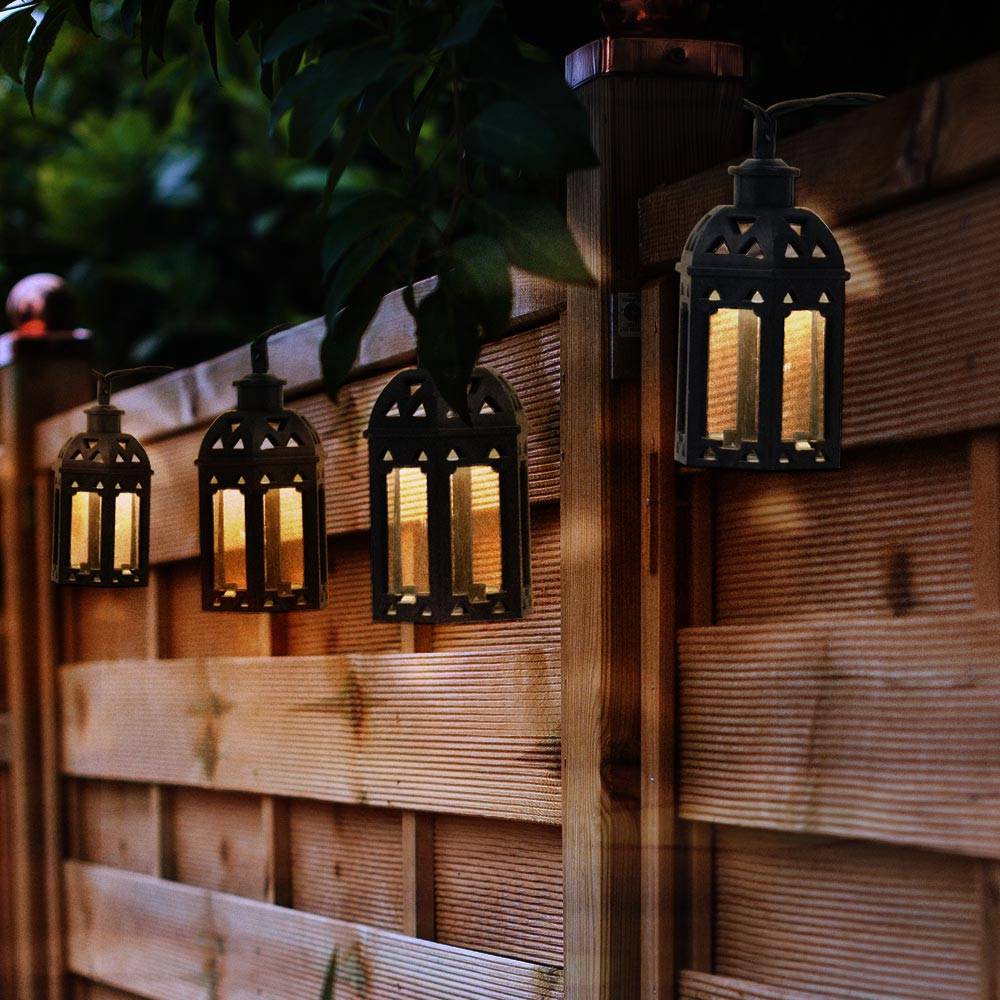 Lichterkette Solar Aussenleuchte LED Solarlampe Gartenlampe Dekoration in Laternenform, Kunststoff schwarz, LED warmweiß, L 200 cm, 2er Set