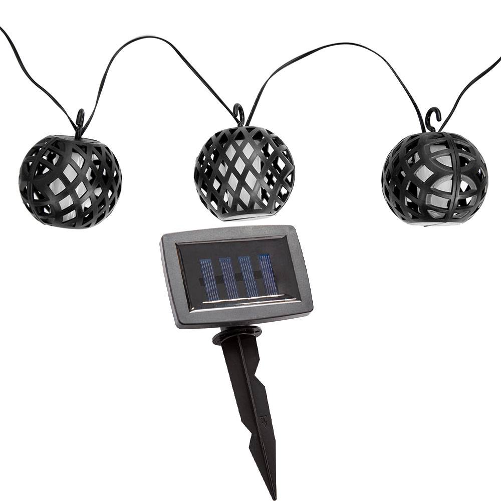 LED Solar Lichterkette Aussen Solarlampe Garten Dekoration in Kugelform Flammeneffekt, Kunststoff schwarz, LED warmweiß, L 200 cm, Terrasse
