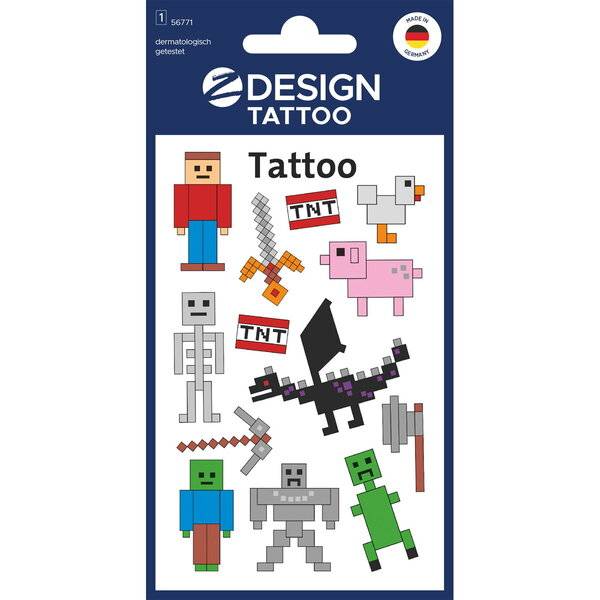 Tattoos 76x120mm bunt 1 Bogen Motiv Pixel