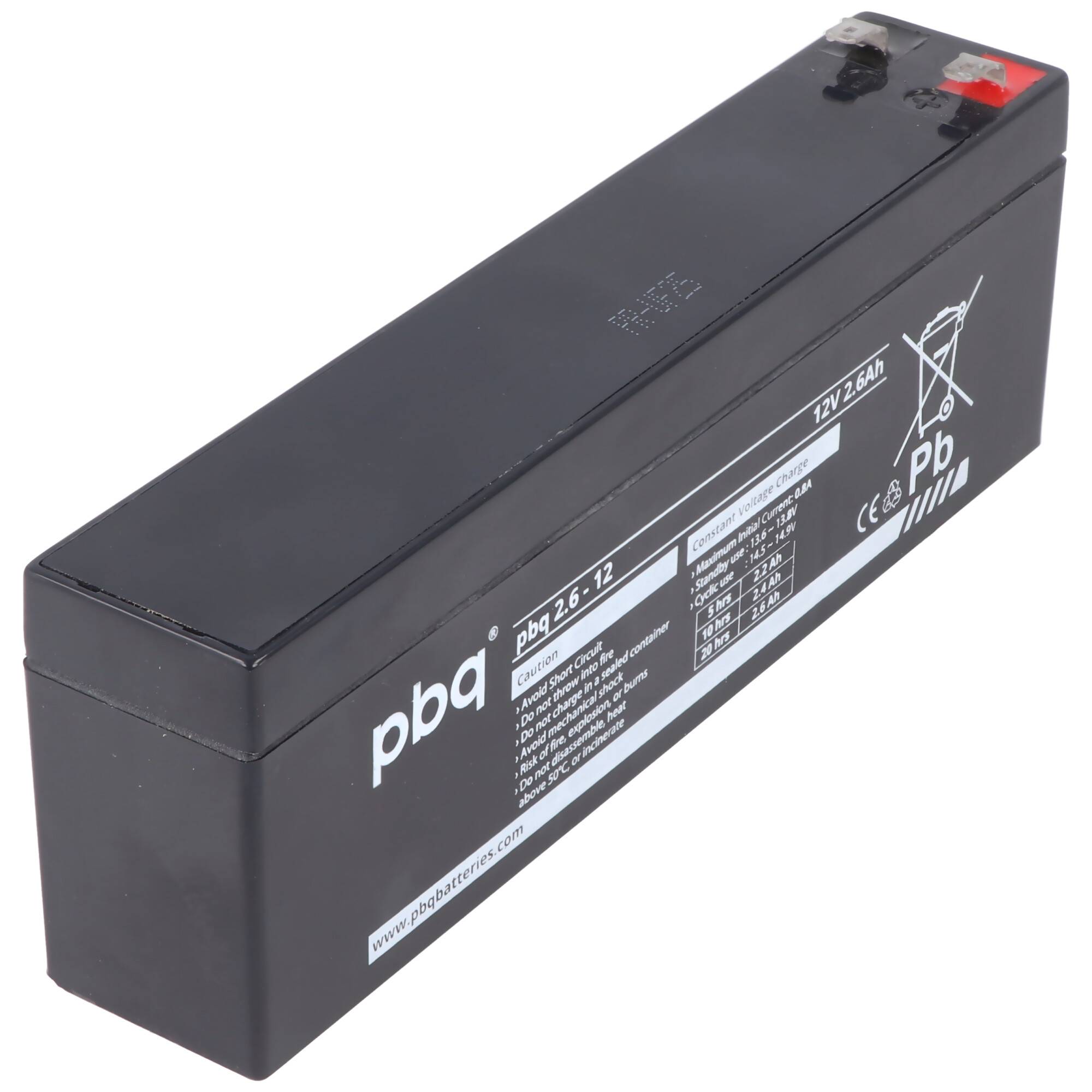 PBQ Bleiakku 2.6-12V, 12 V 2,6Ah, Abmessungen 178x34x61mm, kompatibel zu Alarmguard CJ12-2.6AH