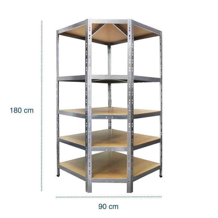 FLOORDIREKT Eckregal - Hohe Traglast & individuell einsetzbar - Verzinkt - 180 x 90 x 42 x 60 cm
