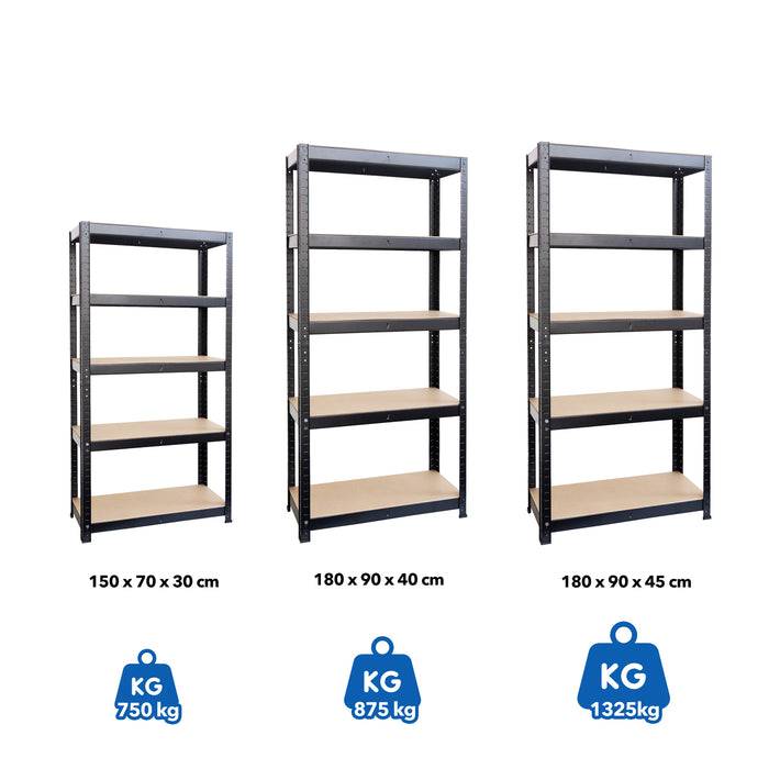 FLOORDIREKT Schwerlastregal - Bis 1325 kg Traglast - Individuell einsetzbar - Schwarz - 180 x 90 x 40 cm