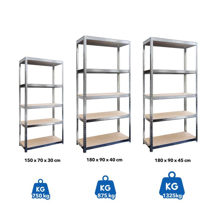 FLOORDIREKT Schwerlastregal - Bis 1325 kg Traglast - Individuell einsetzbar - Verzinkt - 180 x 90 x 40 cm