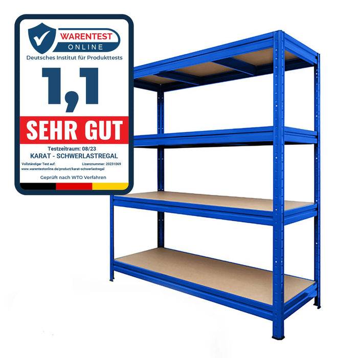 KARAT Weitspannregal - Traglast bis zu 1600 kg - Für Keller & Werkstatt - 200 x 180 x 60 cm - Blau