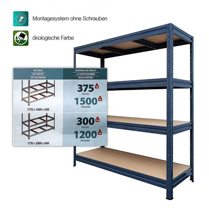 KARAT Weitspannregal - Traglast bis zu 1600 kg - Für Keller & Werkstatt - 177 x 160 x 60 cm - Grau