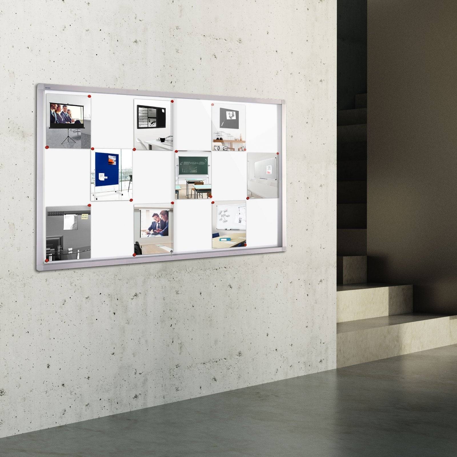 Master of Boards Innen-Schaukasten mit Glas-Schiebetüren | Tiefe: 46 mm | Metallrückwand | 24 x Din A4-Blätter