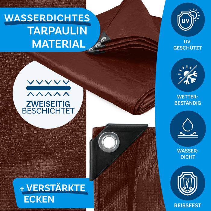 Wasserdichtes Plane Material mit verstärkten Ecken; UV-geschützt, wetterfest und wasserdicht. Doppelseitige Beschichtung.