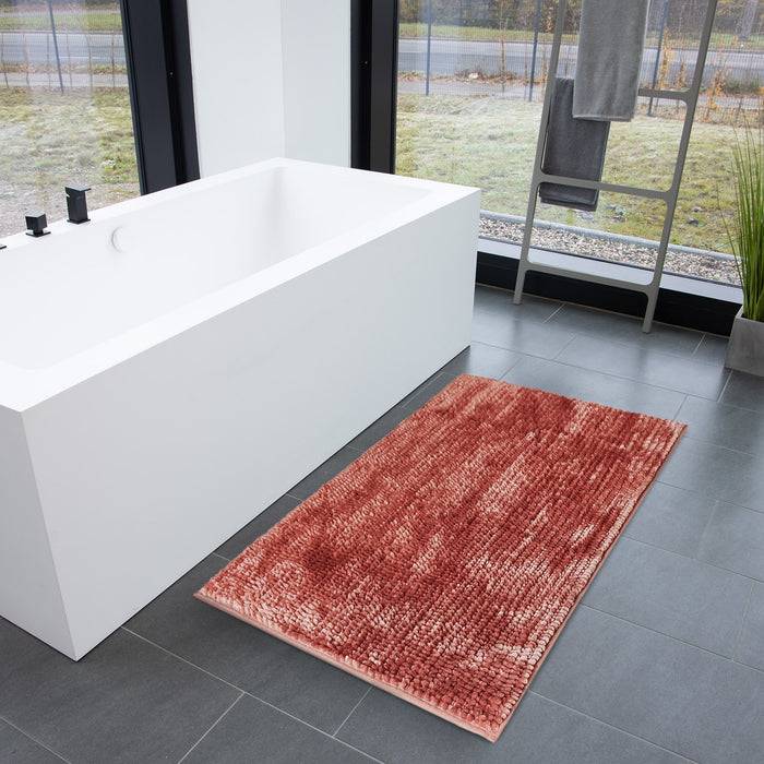 FLOORDIREKT Badematte Coral - Badvorleger mit sanft schimmerndem Chenille-Flor - Besonders Hautfreundlich - 50 x 80 cm - Melone Pink