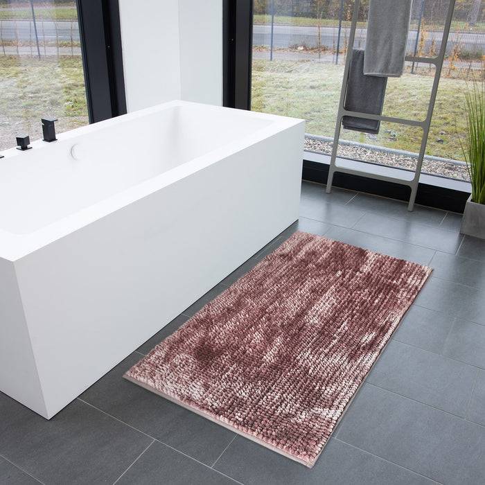FLOORDIREKT Badematte Coral - Badvorleger mit sanft schimmerndem Chenille-Flor - Besonders Hautfreundlich - 50 x 80 cm - Lila