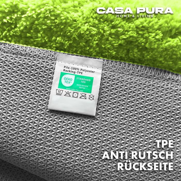 FLOORDIREKT Badematte Sky - Flauschiger Badvorleger mit dichtem Flor - Eckig - Apfelgrün - 60 x 100 cm