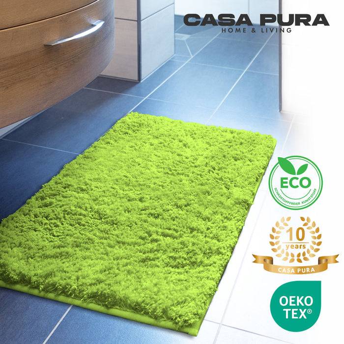 FLOORDIREKT Badematte Sky - Flauschiger Badvorleger mit dichtem Flor - Eckig - Apfelgrün - 60 x 100 cm