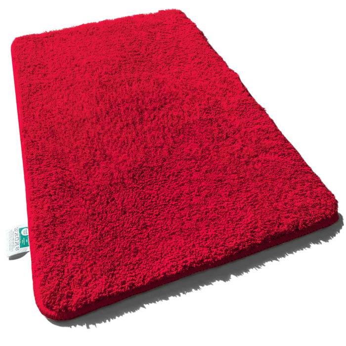 FLOORDIREKT Badematte Sky - Flauschiger Badvorleger mit dichtem Flor - Eckig - Beerenrot - 70 x 120 cm