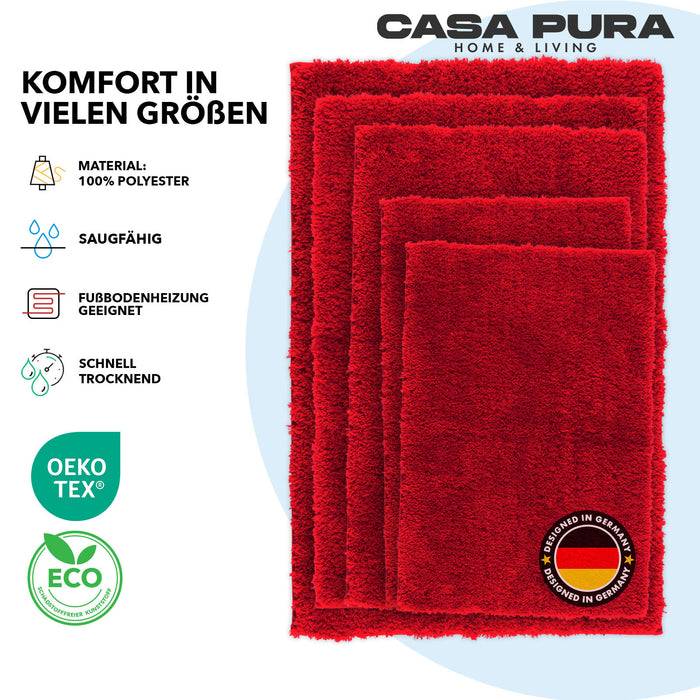 FLOORDIREKT Badematte Sky - Flauschiger Badvorleger mit dichtem Flor - Eckig - Beerenrot - 80 x 150 cm