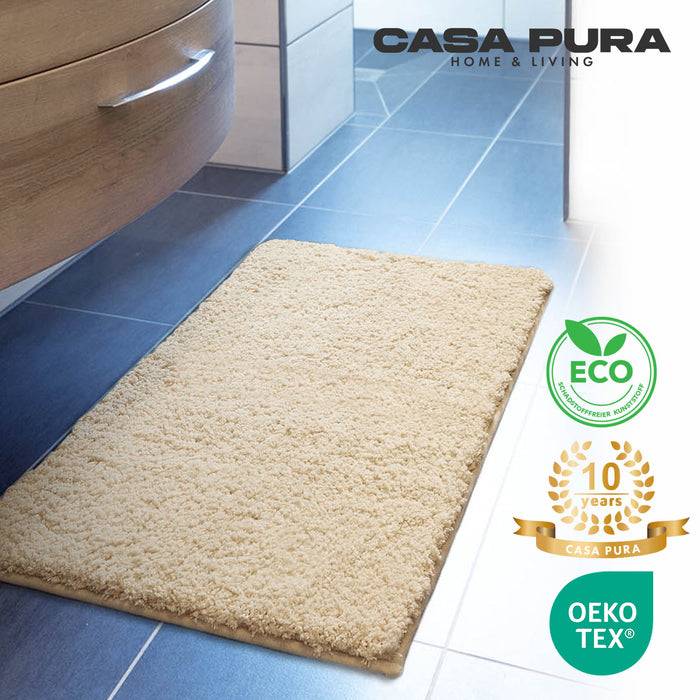 FLOORDIREKT Badematte Sky - Flauschiger Badvorleger mit dichtem Flor - Rund - Ø 95 cm - Beige