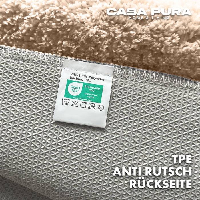 FLOORDIREKT Badematte Sky - Flauschiger Badvorleger mit dichtem Flor - Eckig - Beige - 50 x 80 cm