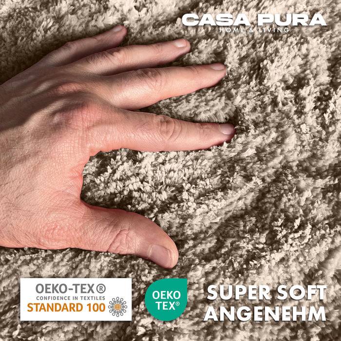 FLOORDIREKT Badematte Sky - Flauschiger Badvorleger mit dichtem Flor - Rund - Ø 95 cm - Beige