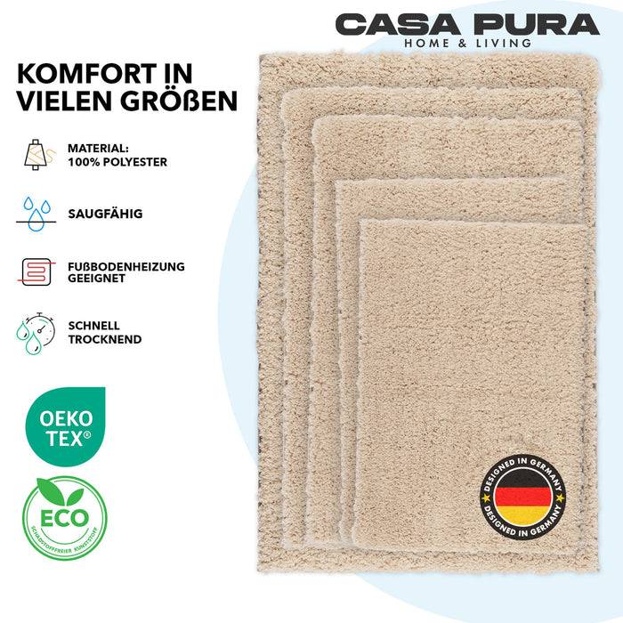 FLOORDIREKT Badematte Sky - Flauschiger Badvorleger mit dichtem Flor - Eckig - Beige - 70 x 120 cm