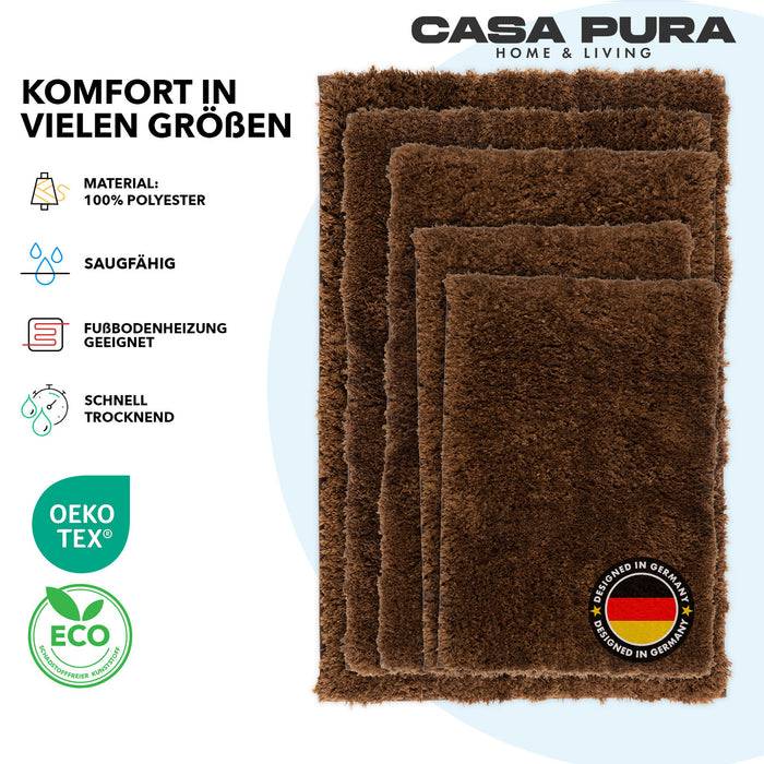 FLOORDIREKT Badematte Sky - Flauschiger Badvorleger mit dichtem Flor - Eckig - Braun - 50 x 80 cm