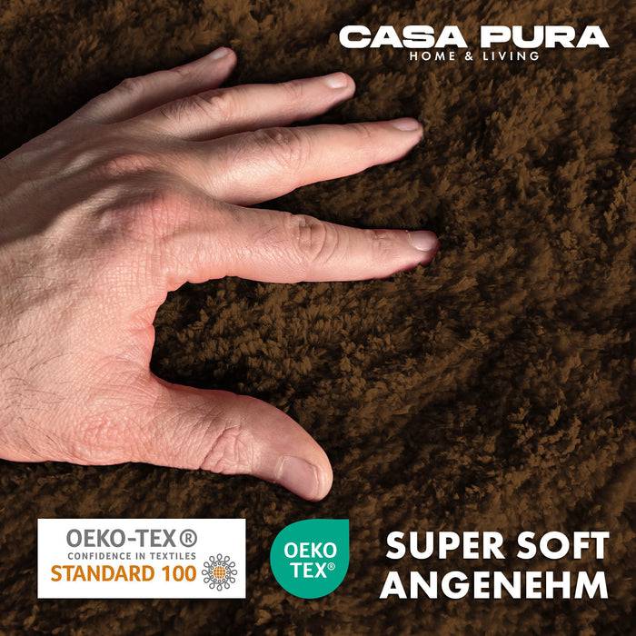 FLOORDIREKT Badematte Sky - Flauschiger Badvorleger mit dichtem Flor - Eckig - Braun - 50 x 80 cm