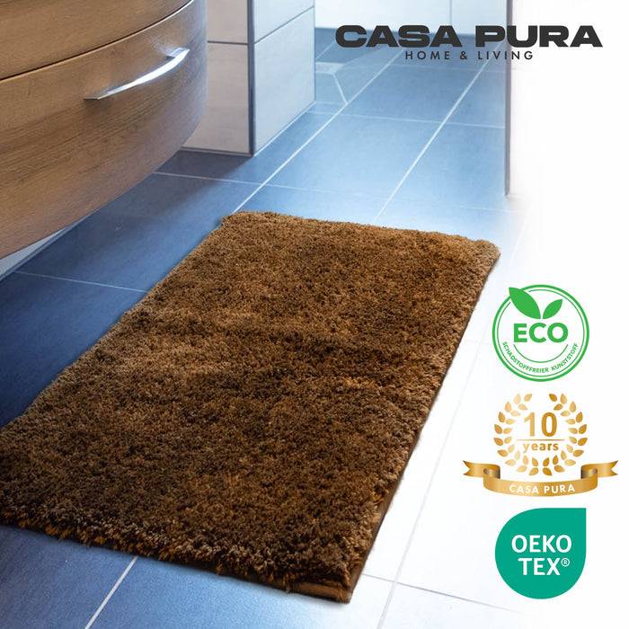 FLOORDIREKT Badematte Sky - Flauschiger Badvorleger mit dichtem Flor - Eckig - Braun - 50 x 80 cm