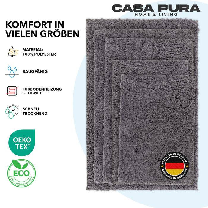 FLOORDIREKT Badematte Sky - Flauschiger Badvorleger mit dichtem Flor - Eckig - Dunkelgrau - 70 x 120 cm