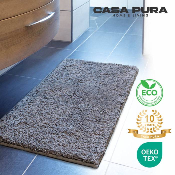 FLOORDIREKT Badematte Sky - Flauschiger Badvorleger mit dichtem Flor - Eckig - Dunkelgrau - 50 x 80 cm