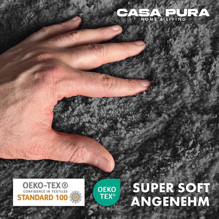 FLOORDIREKT Badematte Sky - Flauschiger Badvorleger mit dichtem Flor - Eckig - Dunkelgrau - 50 x 60 cm
