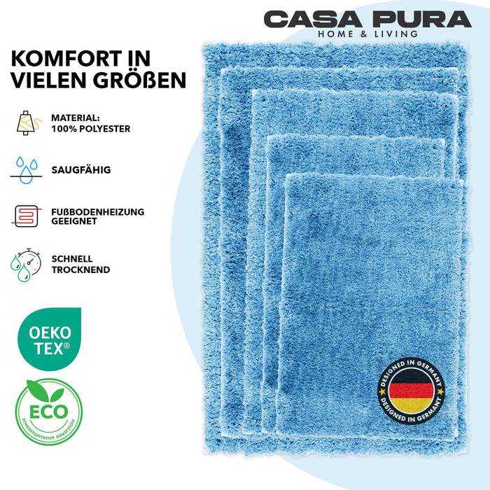 FLOORDIREKT Badematte Sky - Flauschiger Badvorleger mit dichtem Flor - Eckig - Hellblau - 70 x 120 cm
