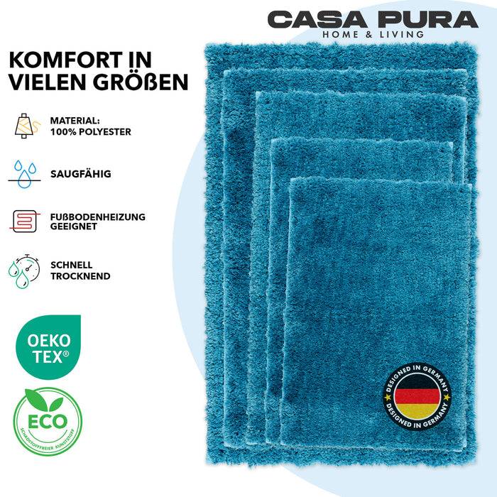 FLOORDIREKT Badematte Sky - Flauschiger Badvorleger mit dichtem Flor - Eckig - Petrol - 80 x 150 cm