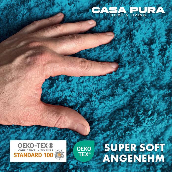 FLOORDIREKT Badematte Sky - Flauschiger Badvorleger mit dichtem Flor - Eckig - Petrol - 80 x 150 cm