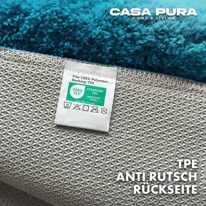 FLOORDIREKT Badematte Sky - Flauschiger Badvorleger mit dichtem Flor - Eckig - Petrol - 80 x 150 cm